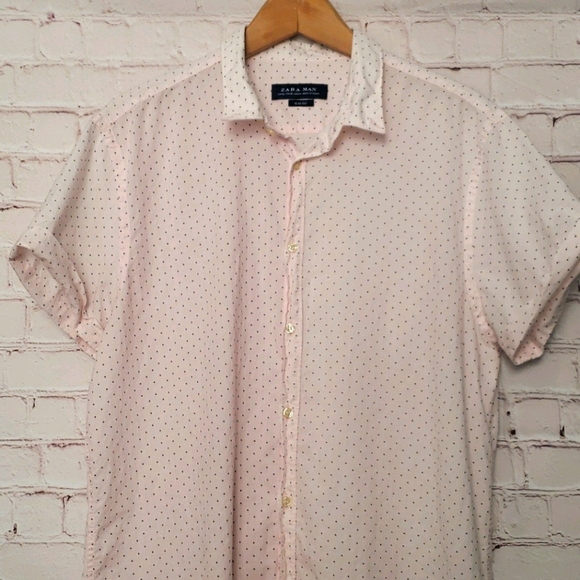 Zara Man XL Polka-dot Light Pink Shirt - Picture 1 of 12